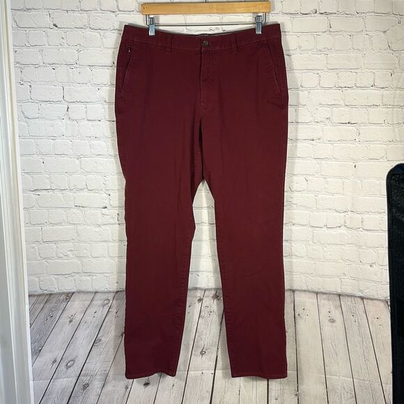BONOBOS Athletic Fit Chino Khaki Pants size W35 L34 Burgundy - Picture 1 of 11